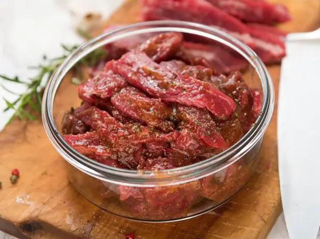 raw beef meat in a bowl for marinating